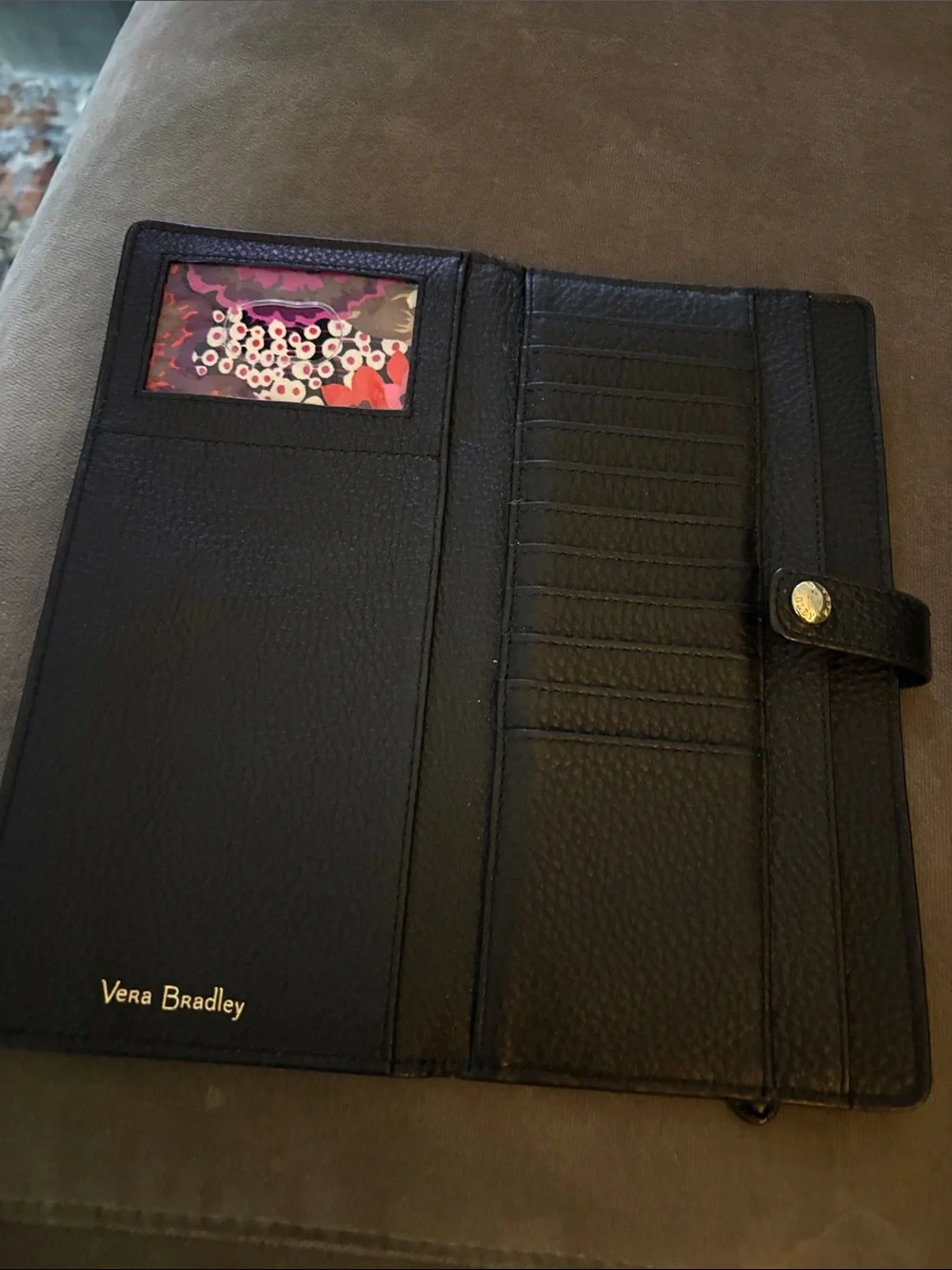 Vera Bradley Black Leather Phone & Card Wallet with Floral ID Window